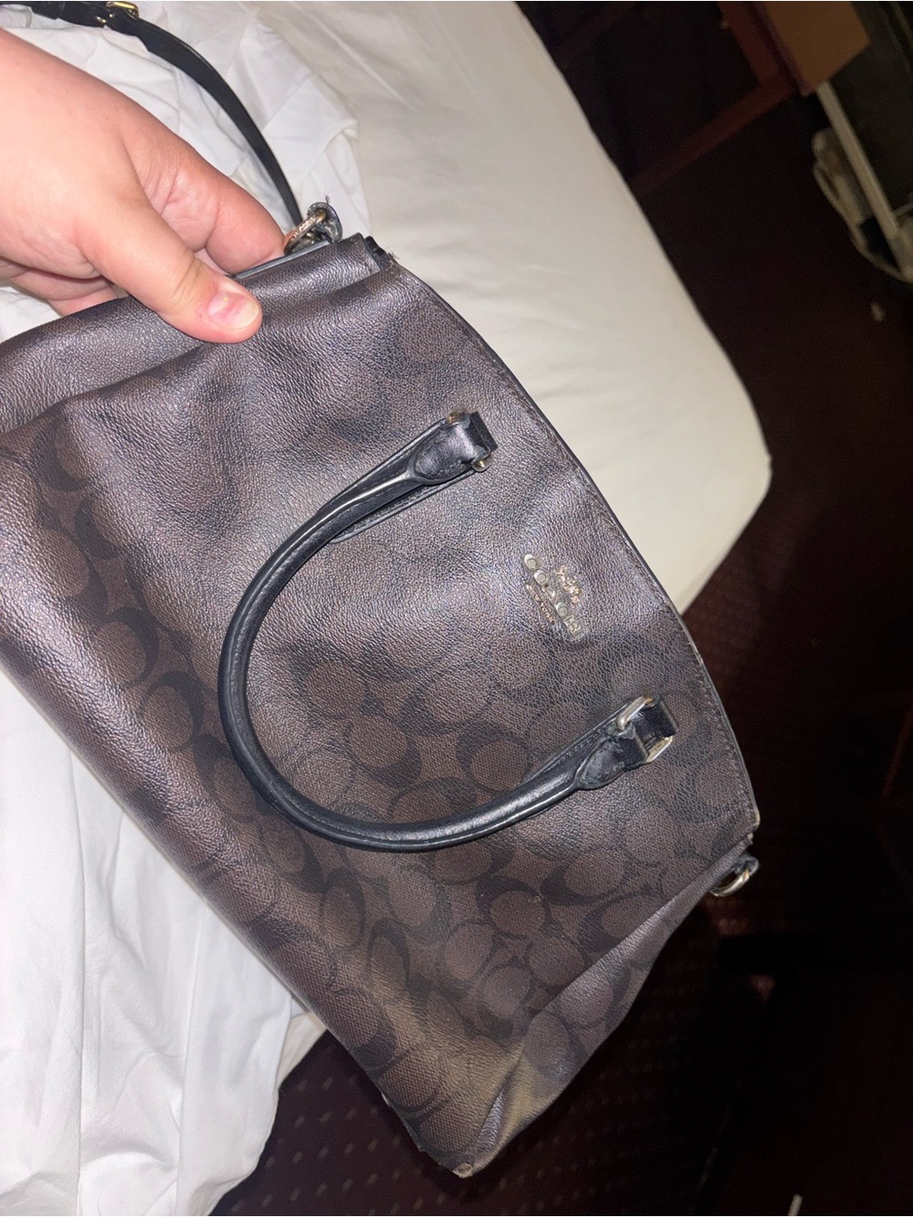 Coach Brown Monogram Satchel with Black Handles